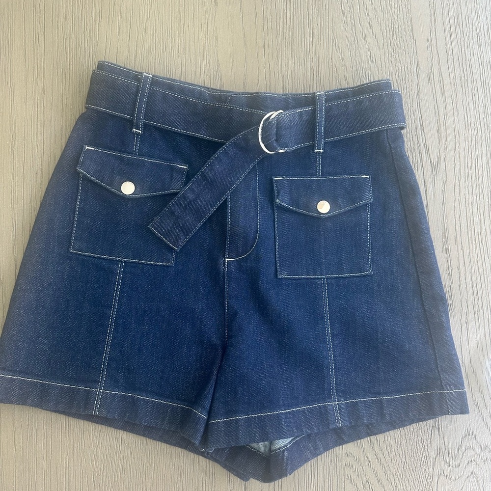 Ted Baker Dark Blue Belted Jean Shorts